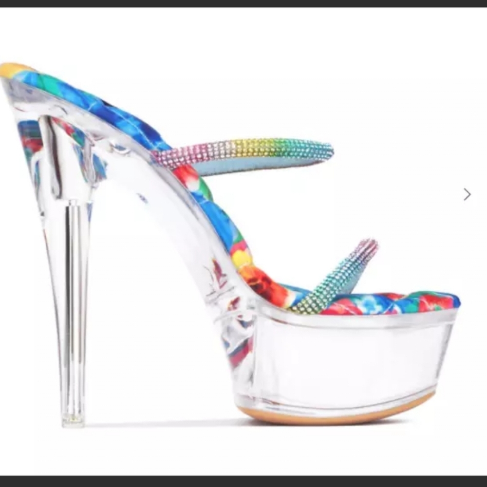 🌈Cape Robbin Clear Rainbow Rhinestone Mules